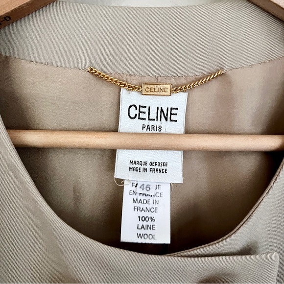 Vintage CELINE 100% Wool Double Breasted Blazer + Wide Leg Pants SET in Beige - Picture 4 of 15